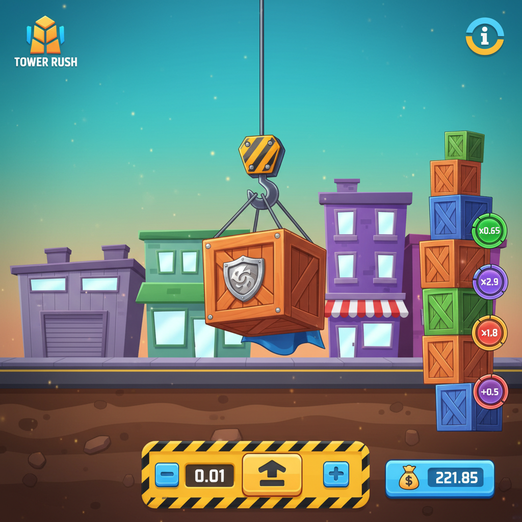 Tower Rush Spieloberfläche mit Multiplikatoren